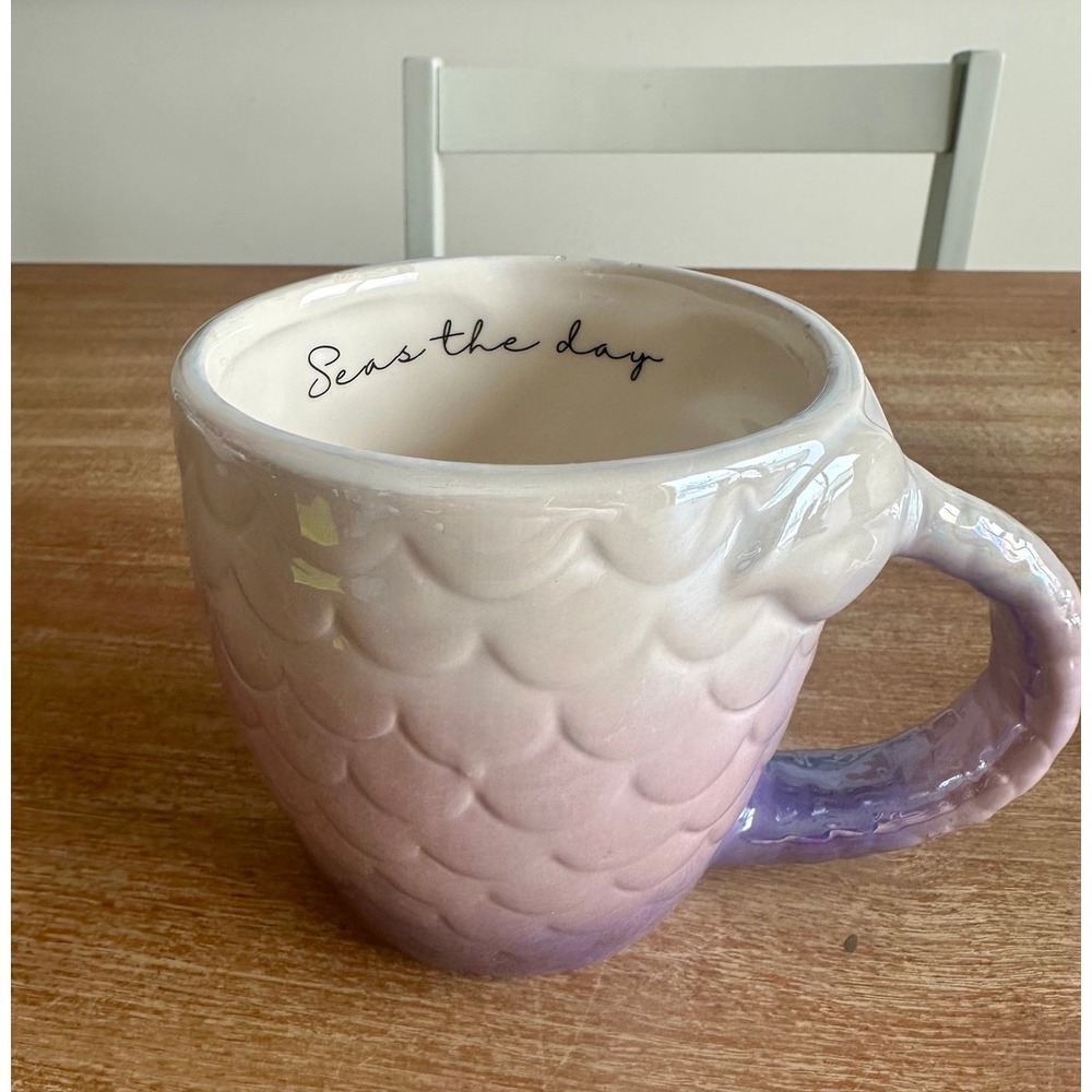 Iridescent "Seas the Day" Mermaid Coffee Mug By Mainstays‎ Pink & Purple
